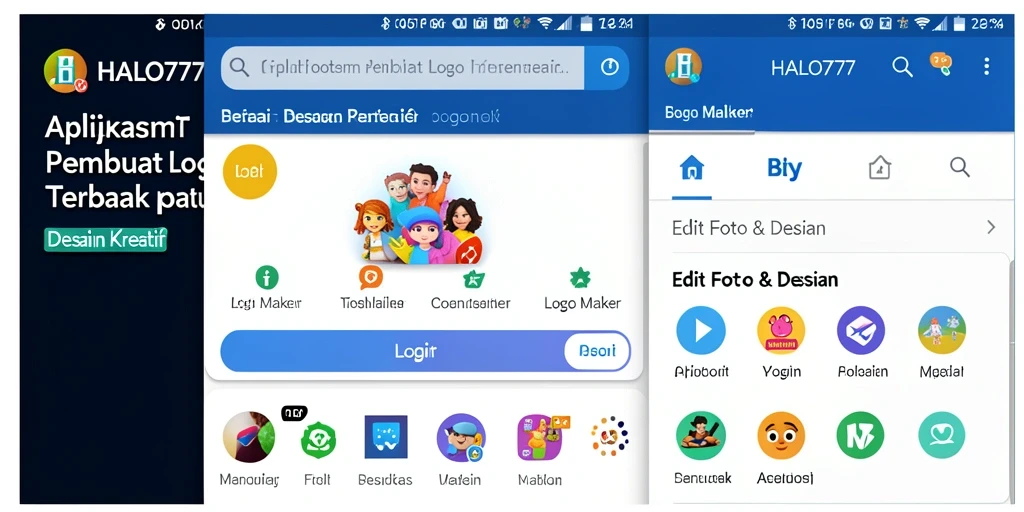 Screenshot antarmuka HALO777 yang menunjukkan berbagai fitur Logo Maker.