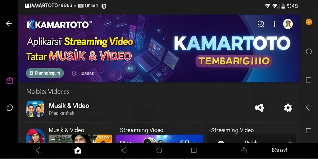 Antarmuka intuitif KAMARTOTO untuk streaming video musik yang lancar.