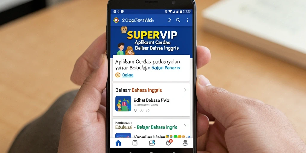 Antarmuka aplikasi SUPERVIP yang menarik untuk belajar Bahasa Inggris.
