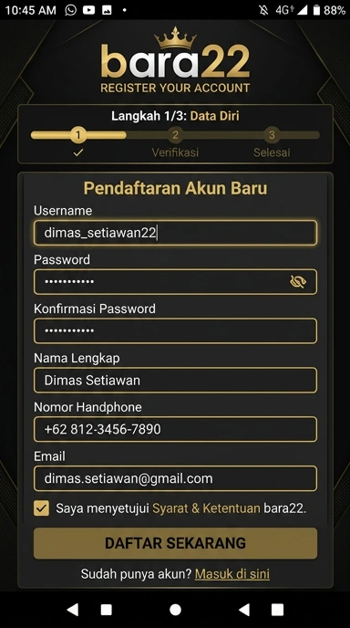 Panduan Buat Akun Baru Bara22 untuk Android